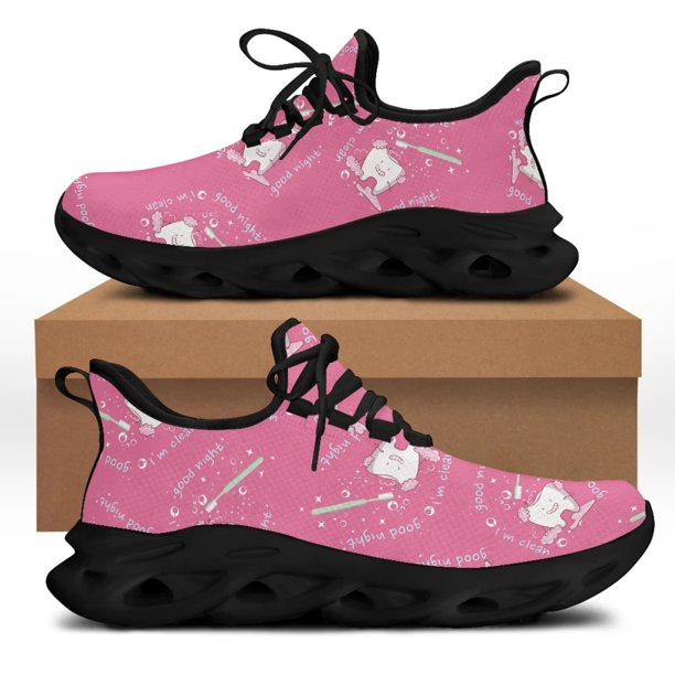 Yikeluo Zapatillas deportivas de malla con estampado de dientes para mujer, zapatos deportivos suaves, a la moda, para correr