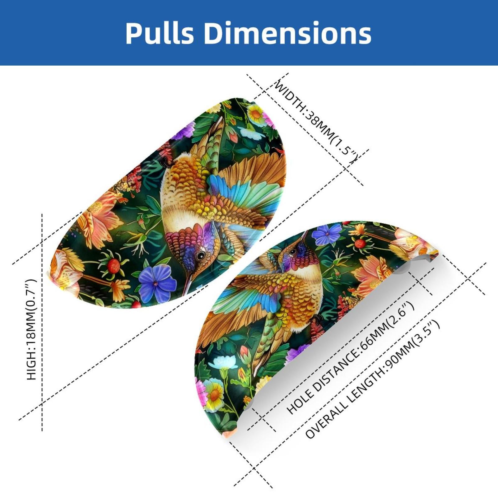 PhooArto 6 Pcs Cup Drawer Pulls, Hummingbird Floral Colored Pattern Shell Shape Handles Cabinet Knobs for Dresser Cupboard Closet Wardrobe with Screws