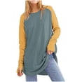 thumbnail image 2 of ATOYSOY Women's Loose Tops Dressy Tunic Fashion Color Block Pullover Spring Crew Neck Sweatshirts Workout Long Sleeve Shirts Winter Casual Raglan Blouse Green L, 2 of 5