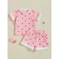 thumbnail image 3 of 2Pcs Baby Toddler Girl Summer Outfits 9 12 18 24 Months 2T 3T 4T Short Sleeve Bow Print Tops + Pocket Shorts Set Toddler Clothes, 3 of 9