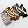 thumbnail image 4 of Women's Round Neck Camisole Striped Vest Ribbed Knit Fitted Sleeveless Crop Tank Tops for Shopping Dates Travel, 4 of 5