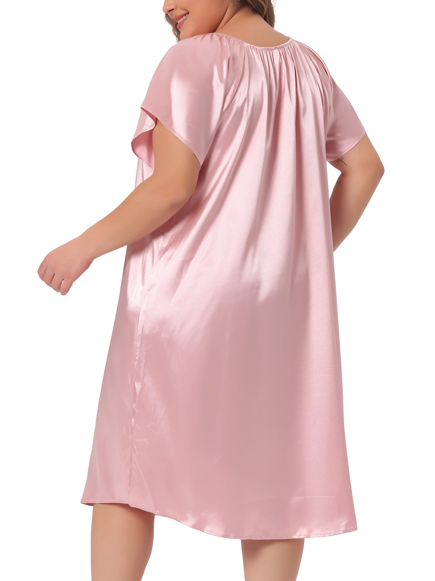 DARING DIVA Women's Plus Size Satin Silk Pleated Loose Nightgown 3X Pink