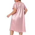thumbnail image 4 of DARING DIVA Women's Plus Size Satin Silk Pleated Loose Nightgown 2X Pink, 4 of 6