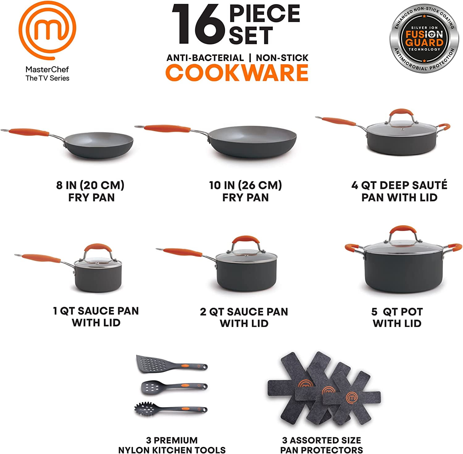 volwassene Accor stout MasterChef MC3011 16 Pieces Champions Cookware Set Gray - Walmart.com