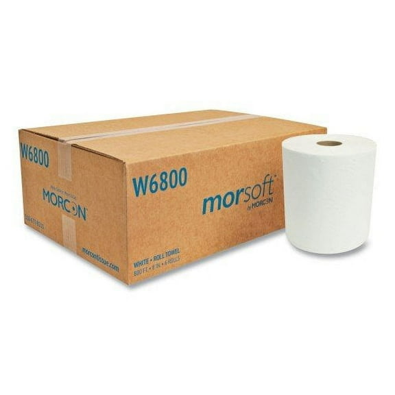Morcon Paper-1PK Morsoft Universal Roll Towels, 8" x 800 ft, White, 6 Rolls/Carton