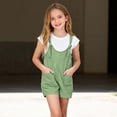 thumbnail image 3 of Lime Green Boy Girl Girl Lounge Coveralls Shortalls Shorts Rompers for Girls Faux Linen Cute Overall Straight Leg Plain Summer Fall Jumpsuits Shortalls 2026 Clothing Regular Fit 5 Years, 3 of 8