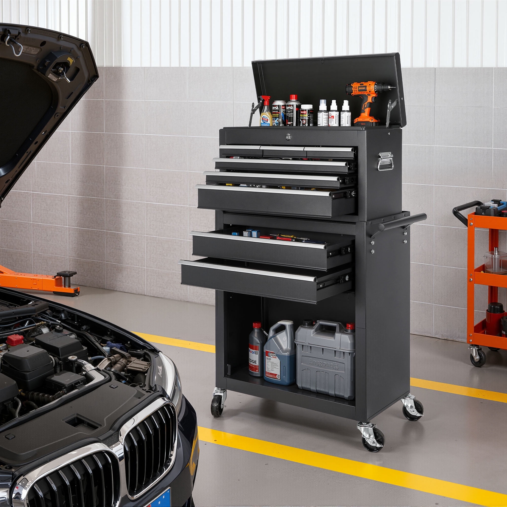 Seizeen 2-IN-1 Metal Tool Box, 8-Drawer, Mobile & Portable Tool