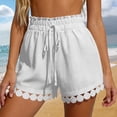 thumbnail image 2 of Costeam Womens Elastic High Waist Lace Trim Shorts with Drawstring and Scalloped Hem Casual Summer Beach Shorts, 2 of 7