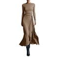 thumbnail image 2 of YueHuiYing Women's Crew Neck Ruched Bodycon Maxi Dress Long Sleeve Slim Fit Elegant Flared Evening Cocktail, 2 of 5