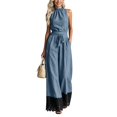 thumbnail image 5 of XinghaiYIDE Halter Neck Wide Leg Jumpsuit for Women Sleeveless Belted Waist Lace One Piece Outfit with Pockets Work Office Romper, 5 of 6
