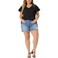 thumbnail image 2 of Agnes Orinda Women's Plus Size V Neck Full Placket Lace Panel Flare Short Sleeve Summer Blouses 4X Black, 2 of 5