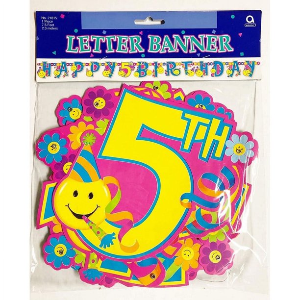 Amscan - Pancarta Diseño Carta 5 Cumpleaños (Rosa, Amarillo, Azul)