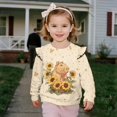 thumbnail image 3 of Yuyamidu Toddler Girl Crewneck Sweatshirt 3T 4T Cute Sunflower Capybara Graphic Ruffle Shoulder Long Sleeve Tops Lightweight Soft for Fall School Outdoor, 3 of 8