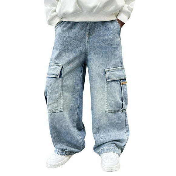 GPOECD Boys Casual Straight Leg Jeans Loose Fit Denim Pants with Pockets Comfortable Durable Stylish for Everyday Wear Blue,4-5 Years