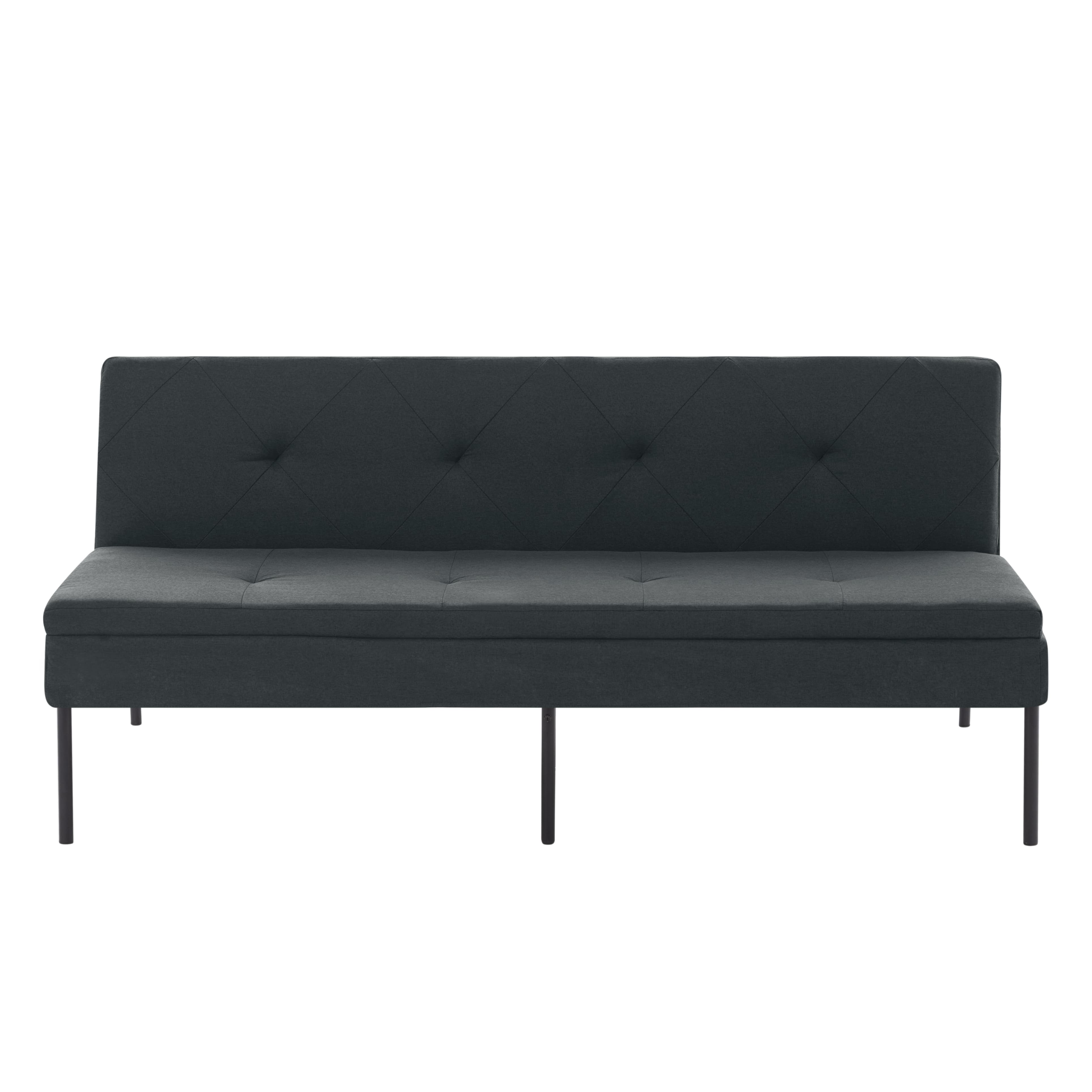 BSHTI 63.39” Futon Sofa Bed, 5 Adjustable Positions, Iron Frame with Black, Polyester Fabric, Convertible Sleeper for Living Room Office, Small Spaces,Dark Gray