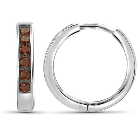 JewelersClub Red Diamond Earrings Women – 1/4-Carat Red Diamonds Sterling Silver Hoop Earrings Small – Hypoallergenic Hoop Earrings – Small Hoop Earrings Diamond Hoops – Red Hoop Earrings for Women