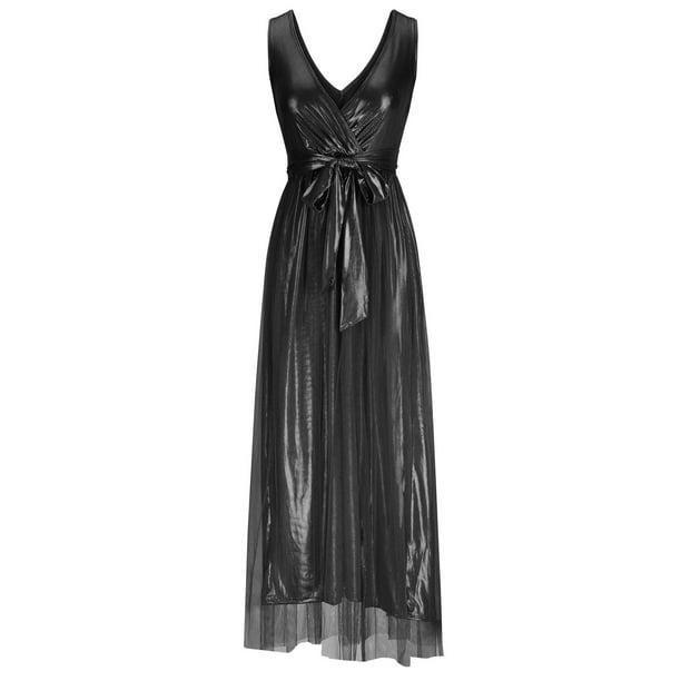a-line sleeveless floor-length metallic prom dress with pleated split A-line Sleeveless Floor-Length Metallic Prom Dress with Pleated Split   SELINADRESS