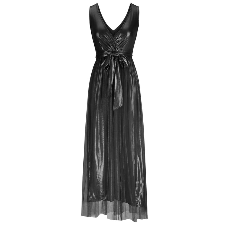TMOYZQ Women's Elegant Sparkly Glitter High Split Maxi Dress Sleeveless V  Neck Ruched A-Line Tulle Maxi Dresses Formal Evening Party Prom Gowns  Bridesmaid Dress - Walmart.com