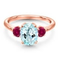 thumbnail image 3 of Gem Stone King 18K Rose Gold Plated Silver Sky Blue Topaz and Red Created Ruby Engagement Ring for Women | 2.50 Cttw | Oval 9X7MM | Gemstone November Birthstone | Size 7, 3 of 6