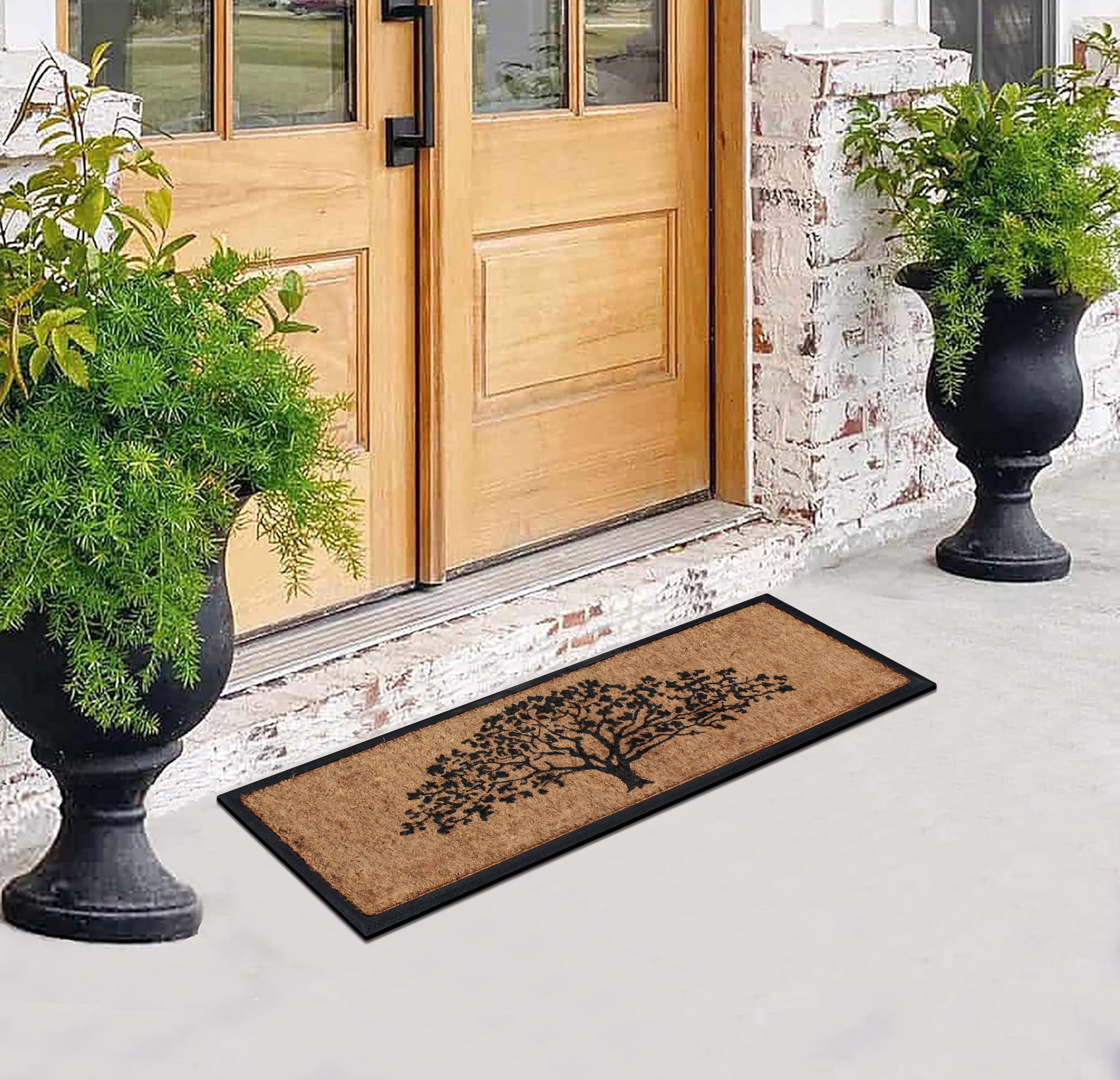A1HC Natural Coir and Rubber Flocked Large Door Mat, Thick Durable Doormats for Indoor Outdoor Entrance,Heavy Duty,Thin Profile Door Mat, Long Lasting Entry Doormat,18"x48", National Oak Tree Black