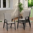 thumbnail image 3 of Stackable Patio Dining Chairs – Set of 4 All-Weather – Lightweight Textilene – Armrests & High Back – 140 kg Capacity – Backyard, Pool & Garden – Black-Gray Frame + Brown Textilene, 3 of 7