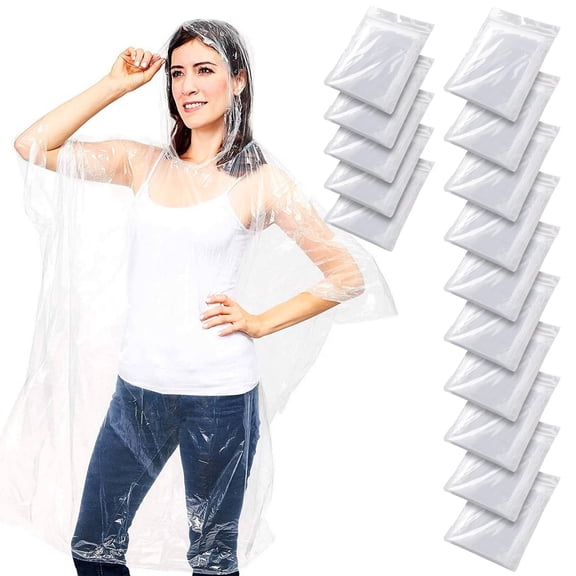 NAISHIER 15 Pcs Disposable Clear Plastic Rain Ponchos, Extra Thicker Emergency Ponchos with Hood, Disposable Rain Ponchos for Adults