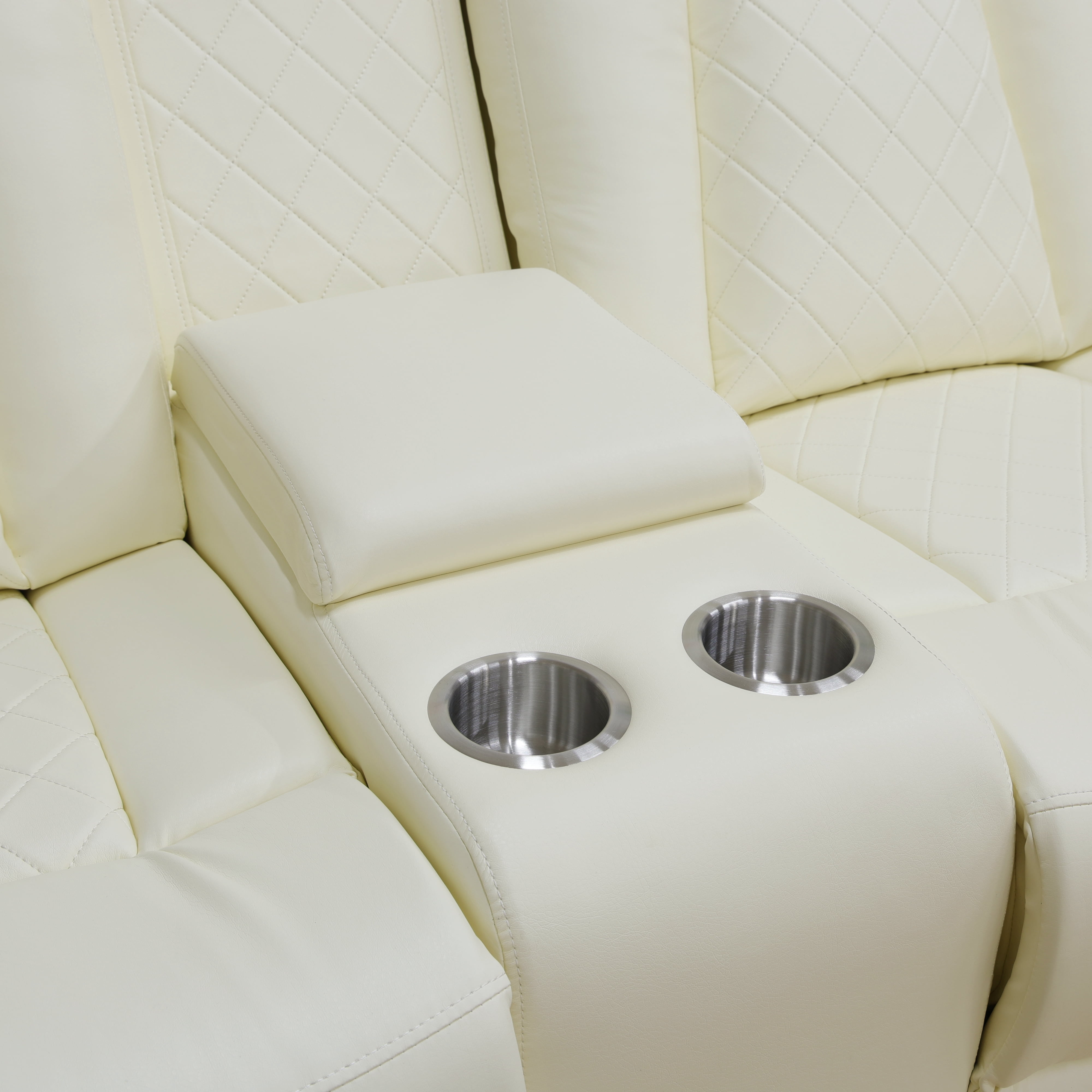Gewnee Loveseat Power Reclining Multifunctional Sofa, Air Leather, Storage Console, Cup Holders,Off-white