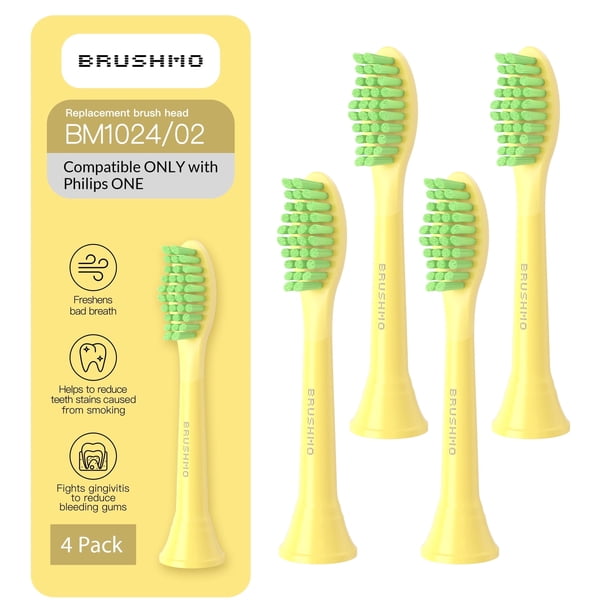 Brushmo Cabezales de Repuesto One con Limpiador de Lengua, Compatibles Únicamente con Philips One by Sonicare, Cerdas Suaves DuPont, Paquete de 4, Mango.
