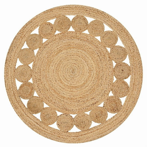 Braided Jute Round Rug, Eco-Friendly Handmade Rustic Farmhouse Floor Mat Natural Beige, 5 FT