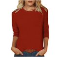 thumbnail image 2 of 3/4 Length Sleeve Womens Tops Fashion Solid Shirts Trendy Casual Crew Neck Blouses Summer Ladies Loose Comfy Tees Ladies Going Out Tops, 2 of 5