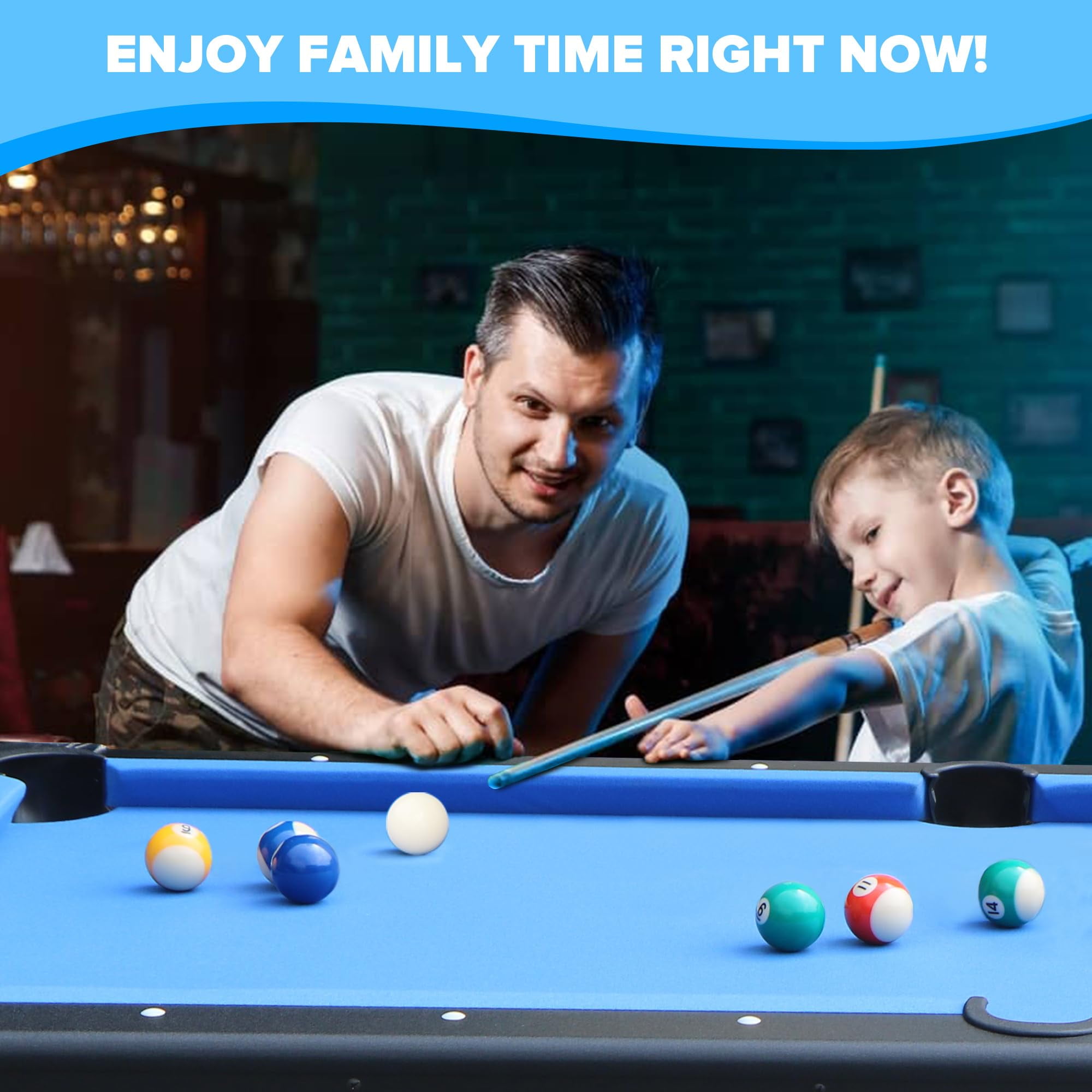 Miniyam 5.5ft Folding Pool Table, Portable Billiards Game Table with Accessories for Families, Sky Blue