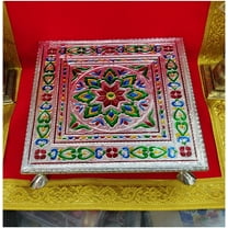 Traditional Oxidized Bajot Handmade Meenakari Bajot Indian Chowki Pooja Stool Wooden Pooja Chowki God Sitting Stool Traditional Bajot for God Puja Decor Handcrafted Chowki for Decor - AtoZ India Cart