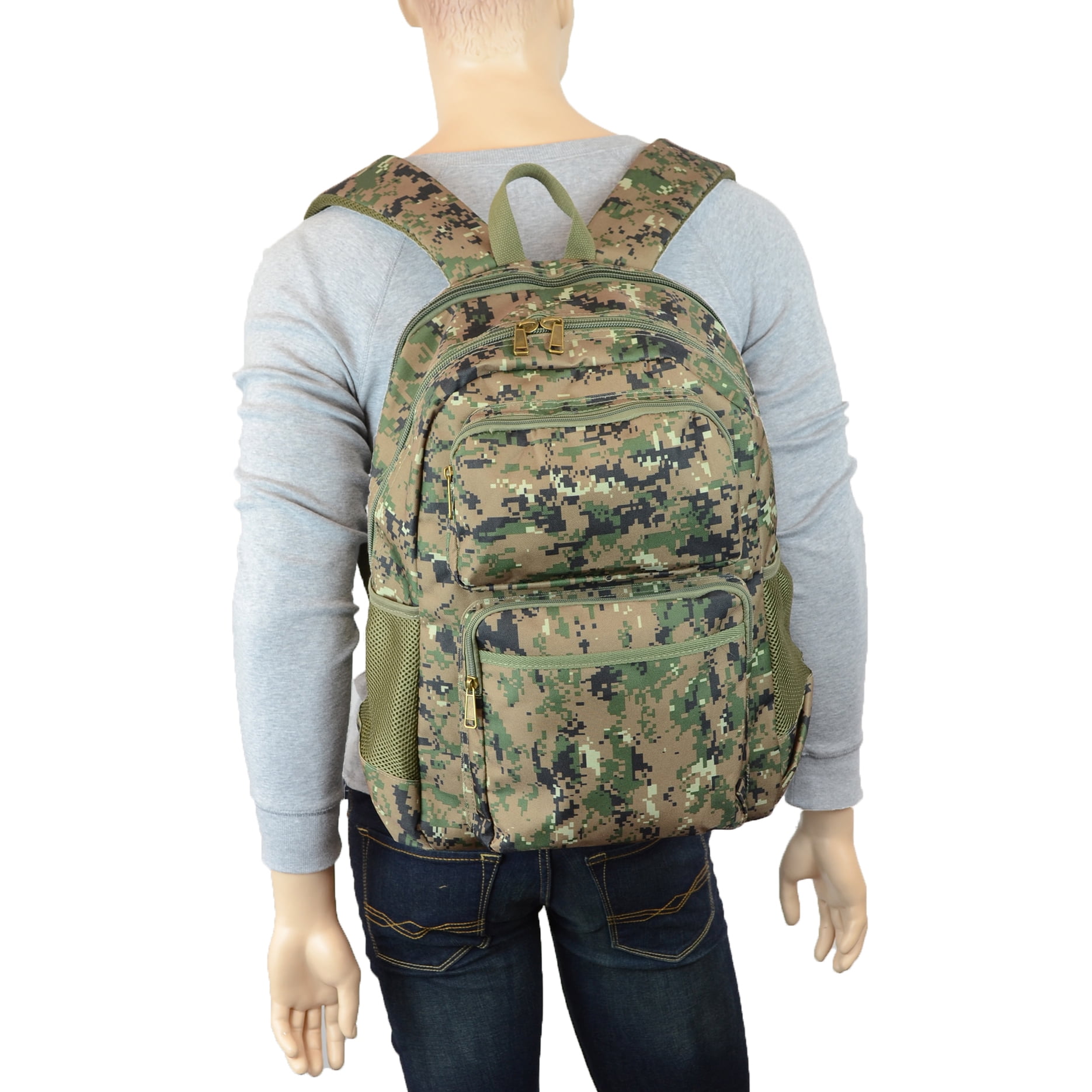 Military Camouflage Woodland Print Water Resistant Backpack with 2 Front Zipper Pockets
