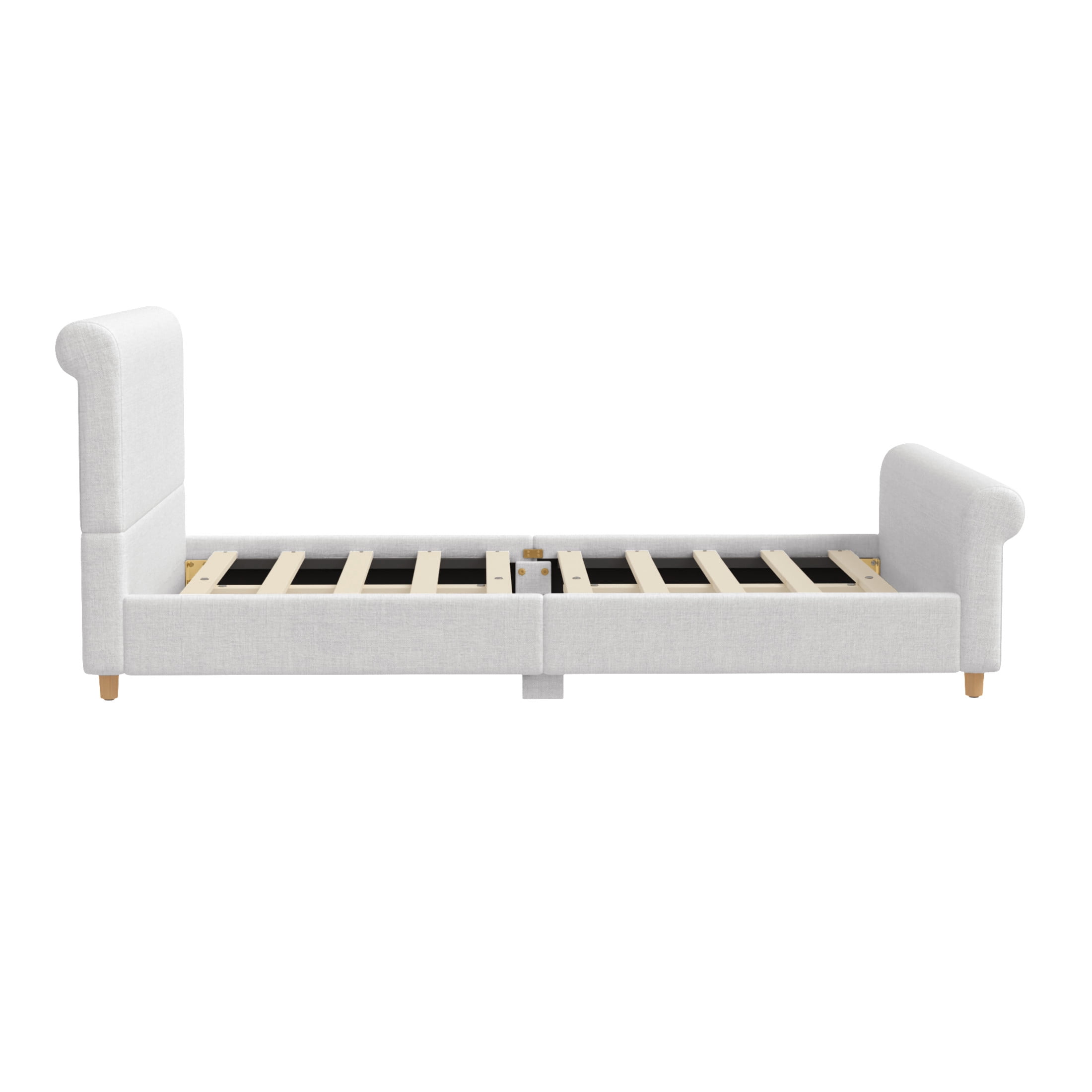 GDF Studio Flora Queen Size Upholstered Sleigh Bed Frame with High Headboard, Solid Wood Legs & Slats Support, Beige