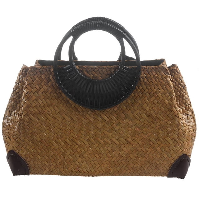 Mujeres Bolsas de Paja Mujer de Bambú Bolso de Tejido de Playa de Verano de Señora de Mano Vintage Bolso de Manejar de Madera de Punto Bolsas de Mano Totalizador