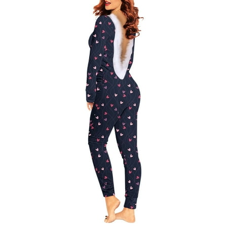 

〖TOTO〗Women Onesises Women Floral Printing V Neck Long Sleeve Open Back Furry Adult Pajamas Jumpsuit Bodysuit Playsuit Romper