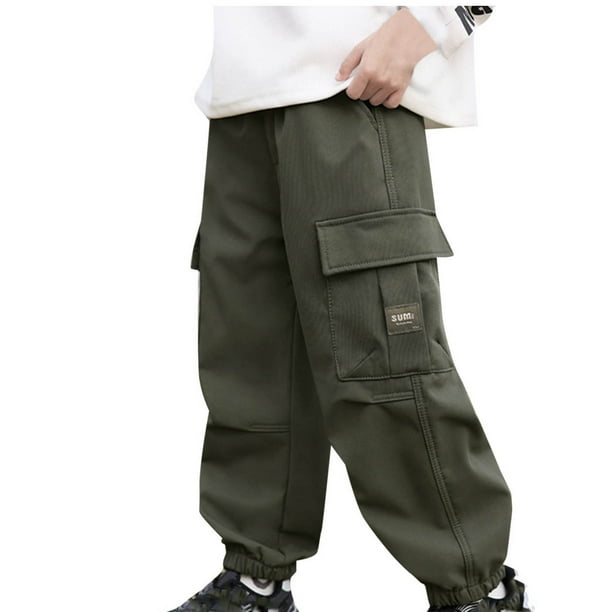 Odeerbi 5-14 Años Niños Cargo Pantalones Impermeable Softshell Pantalones Cortavientos Color Sólido Casual Straight Leg Pantalones de Trabajo Con Bolsillo