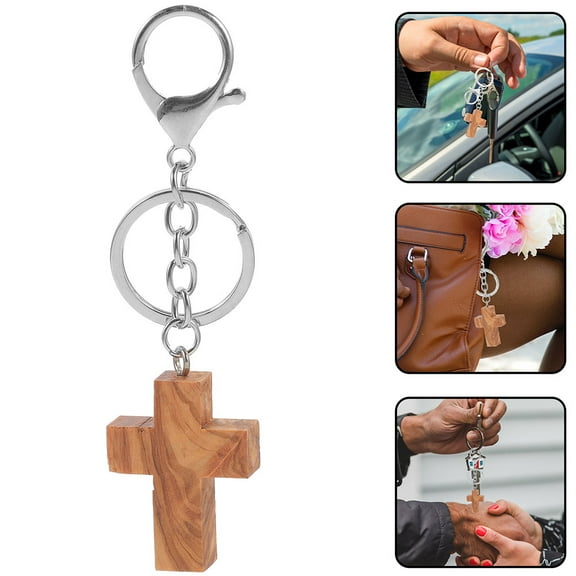 Masteelf 2PCS Cross Keychains Olive Wood Cross Keychain Elegant and Practical Key Holder Adds Style to Backpacks and Purses Charms Thoughtful Gift