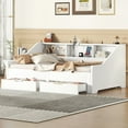 thumbnail image 3 of Harper & Bright Designs Extendable Daybed Twin to King Size with Storage Bookcases, Two Drawers and Charging Design, Modern Wood Day Bed Frame with Pop-up Trundle, White, 3 of 11