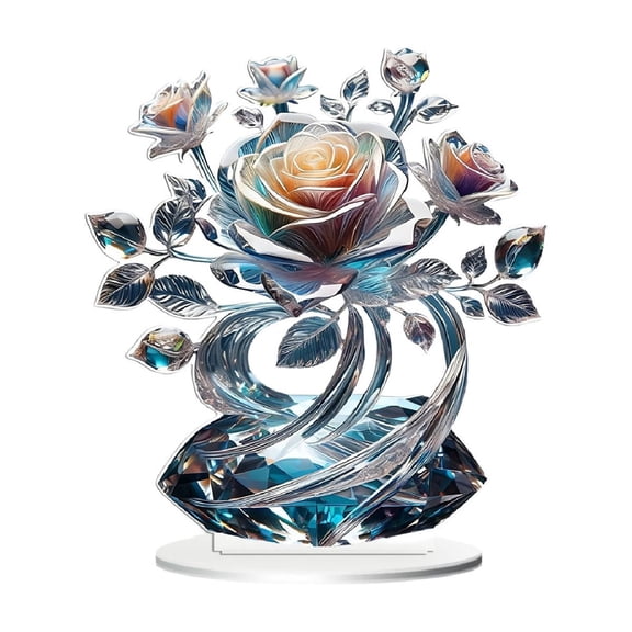 Blue Lily Flower Tree Figurine with Hanging Crystal Charms, Art Glass Floral Sculpture for Home, Office, Wedding Centerpiece, Spiritual Gift