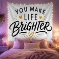 thumbnail image 2 of You Make Life Brighter Typography Scene with Gold Hearts, Joyful Illustration for Affirmation Art Lovers, Wall Decor, Friendship Gift, Tapestry Wall Hanging for Bedroom and Dorm, 2 of 7