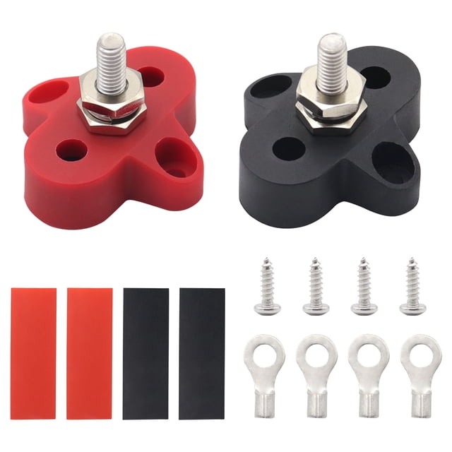 TFixolSingle Terminal Lourd (M6), Rouge et Noir, avec Tube Rétractable à Chaud Rouge + Cuivre