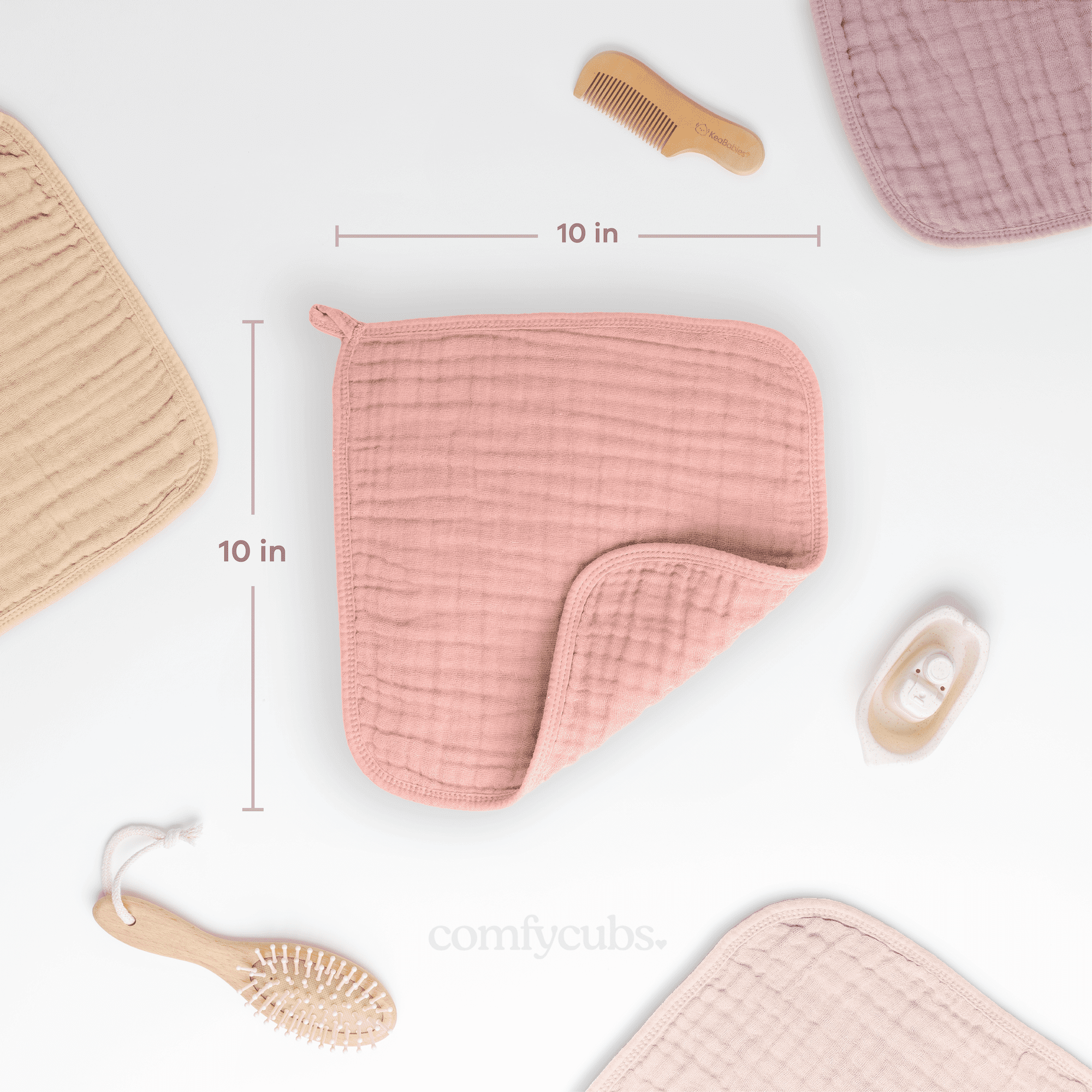 Comfy Cubs Baby Washcloths, Muslin Cotton Baby Towels, Large 10”x10” Wash Cloths (Bold Blush, Pack of 6)