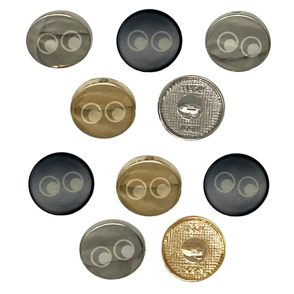 Cute Cartoon Eyes Looking to Side Set of 10 Metal 0.6" (15mm) Sewing Shank Round Buttons - Silver Color