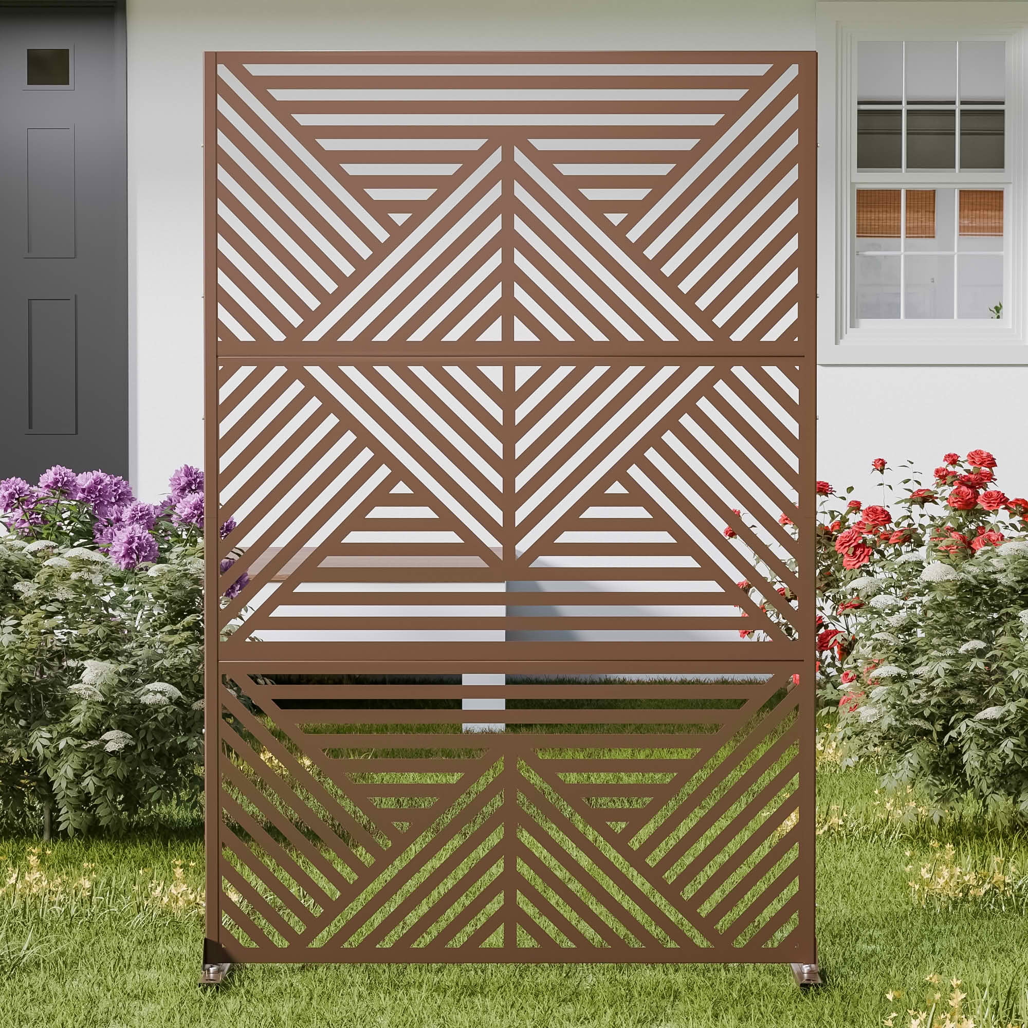 MAYEERTY 72x47x16 Inch Brown Mountain Rectangular Galvanized Steel Privacy Screen, 3 Piece Set for Outdoor Garden