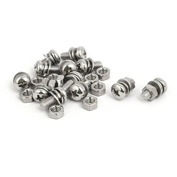 M5x12mm 304 Stainless Steel Pan Head Bolt Screw Nut w Washer 12 Sets
