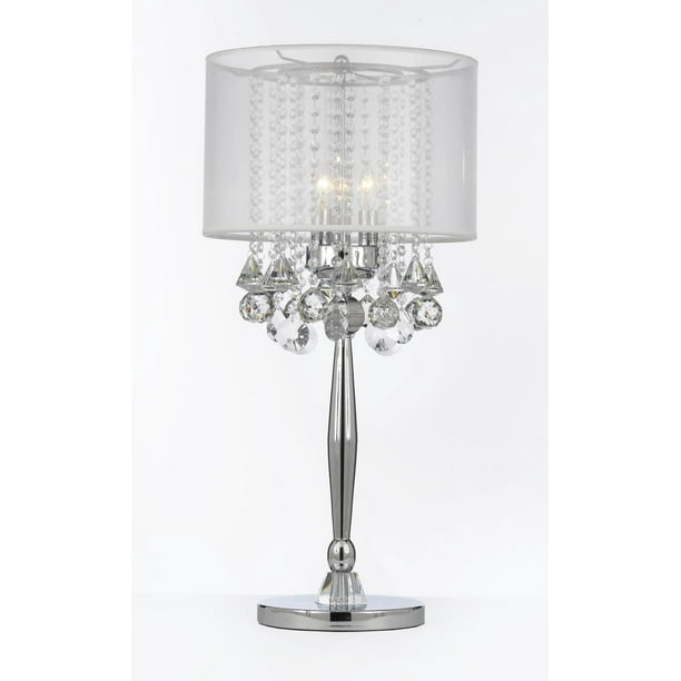 Silver Mist 3 Light Chrome Crystal Table Lamp with Shade Contemporary