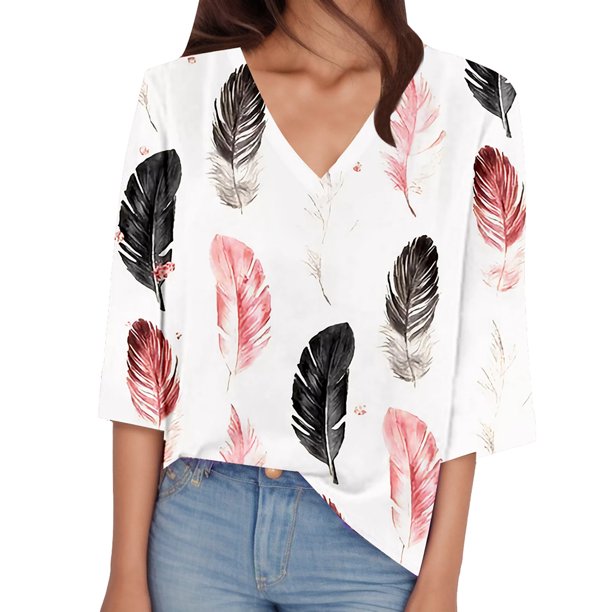 Gibobby Playera Manga Corta para Mujer Camiseta manga corta con cuello en V estampado para mujer(Blanco,G)