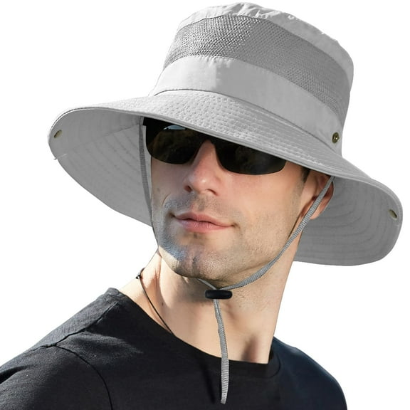 Sun Hats for Men, UV Protection Wide Brim Bucket Hat, Packable Fisherman Cap, Summer Beach Caps for Fishing, Hiking and Camping, Boating, Gray