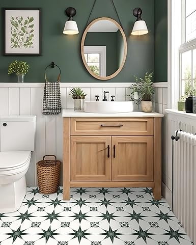 MORCART 7.87" x 7.87" Peel and Stick Floor Tile, 20 PCS Self-Adhesive DIY Vinyl Flooring for Renters, Removable and Waterproof Tile Sticker for Bathroom, Kitchen, Staircase (Green Stellar)